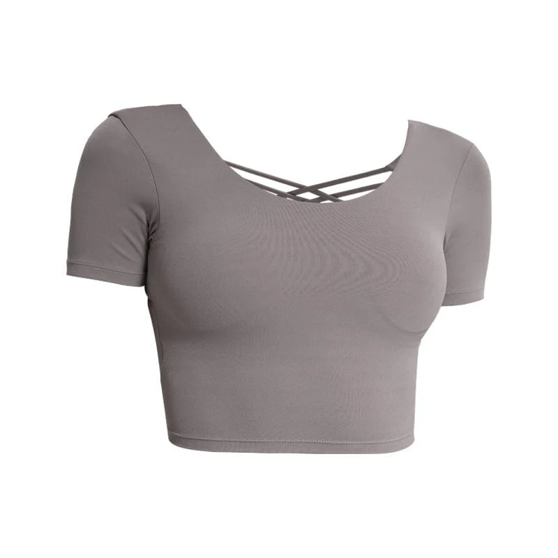 Cross Straps Short Sleeve Active Top - Image 12