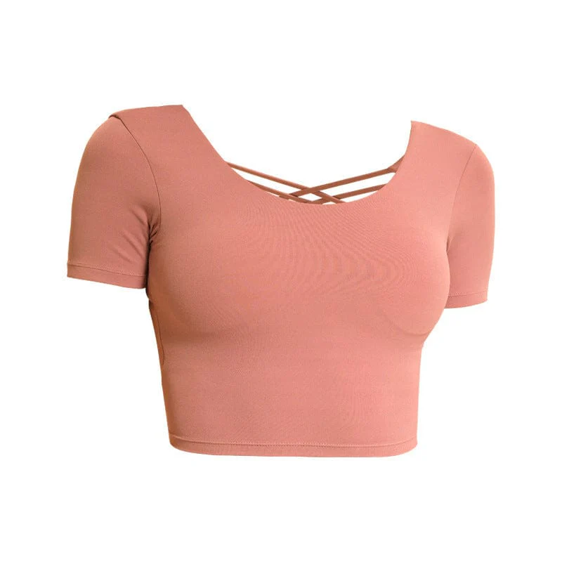 Cross Straps Short Sleeve Active Top - Image 13