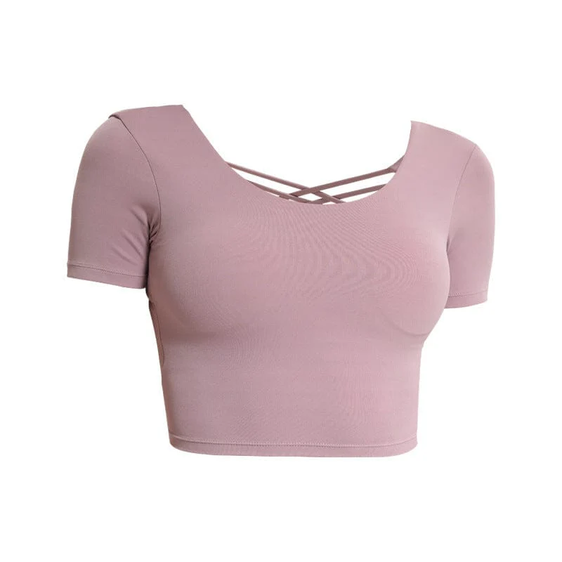 Cross Straps Short Sleeve Active Top - Image 14