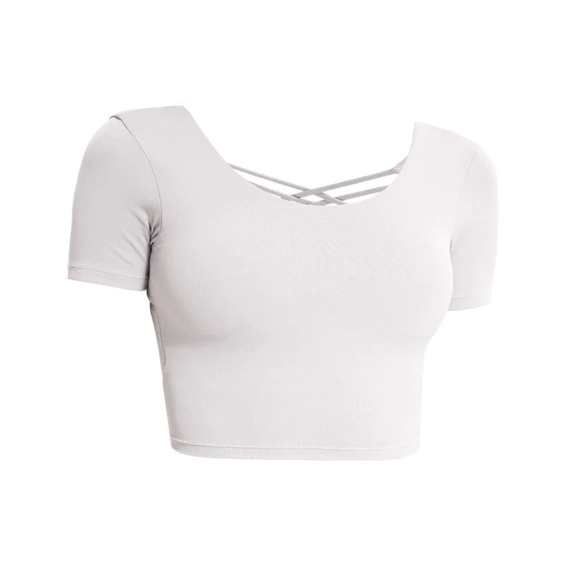 Cross Straps Short Sleeve Active Top - Image 15