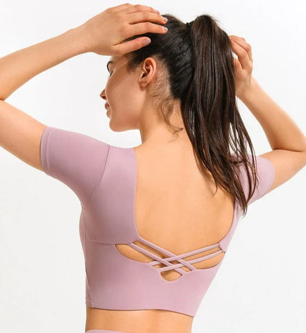 Cross Straps Short Sleeve Active Top - Image 8