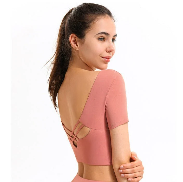Cross Straps Short Sleeve Active Top - Image 9