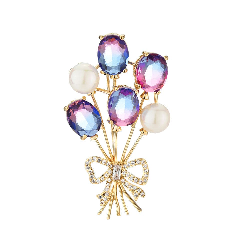 Crystal and Pearl Balloons Brooch with Bow - Image 2