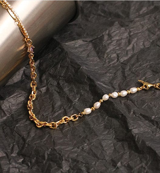 Crystal, Chains, & Pearls Gold Necklace - Image 2