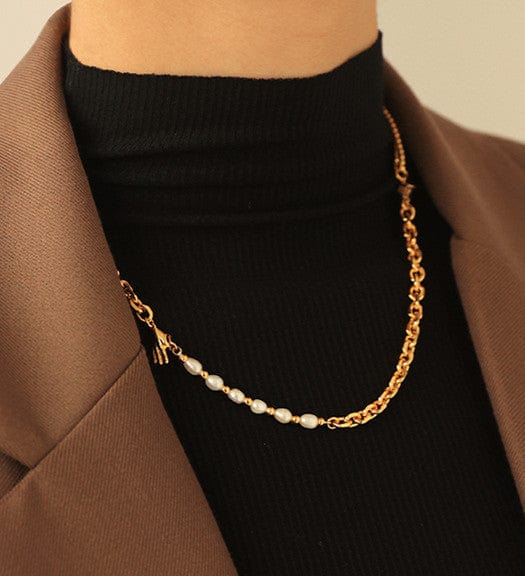 Crystal, Chains, & Pearls Gold Necklace - Image 3