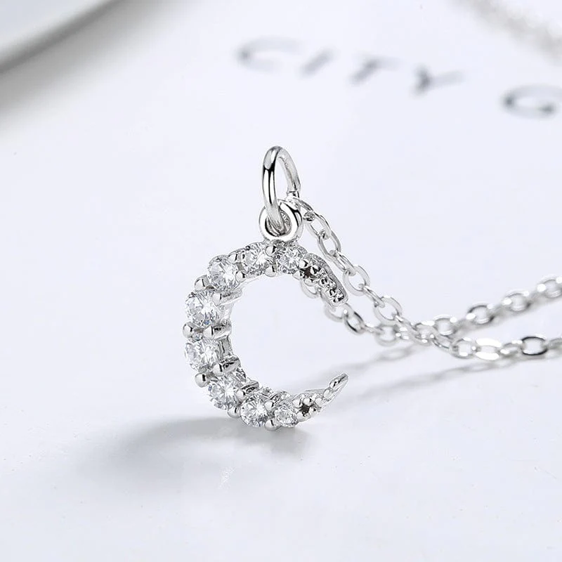 Crystal Embellished Moon 925 Sterling Silver Necklace - Image 2