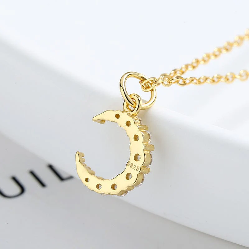 Crystal Embellished Moon 925 Sterling Silver Necklace - Image 4