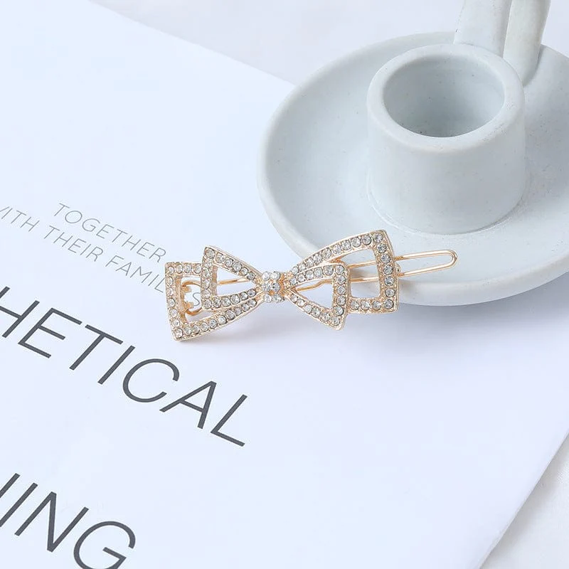 Crystal Embellished Triangular Bow Hair Pin - Image 3