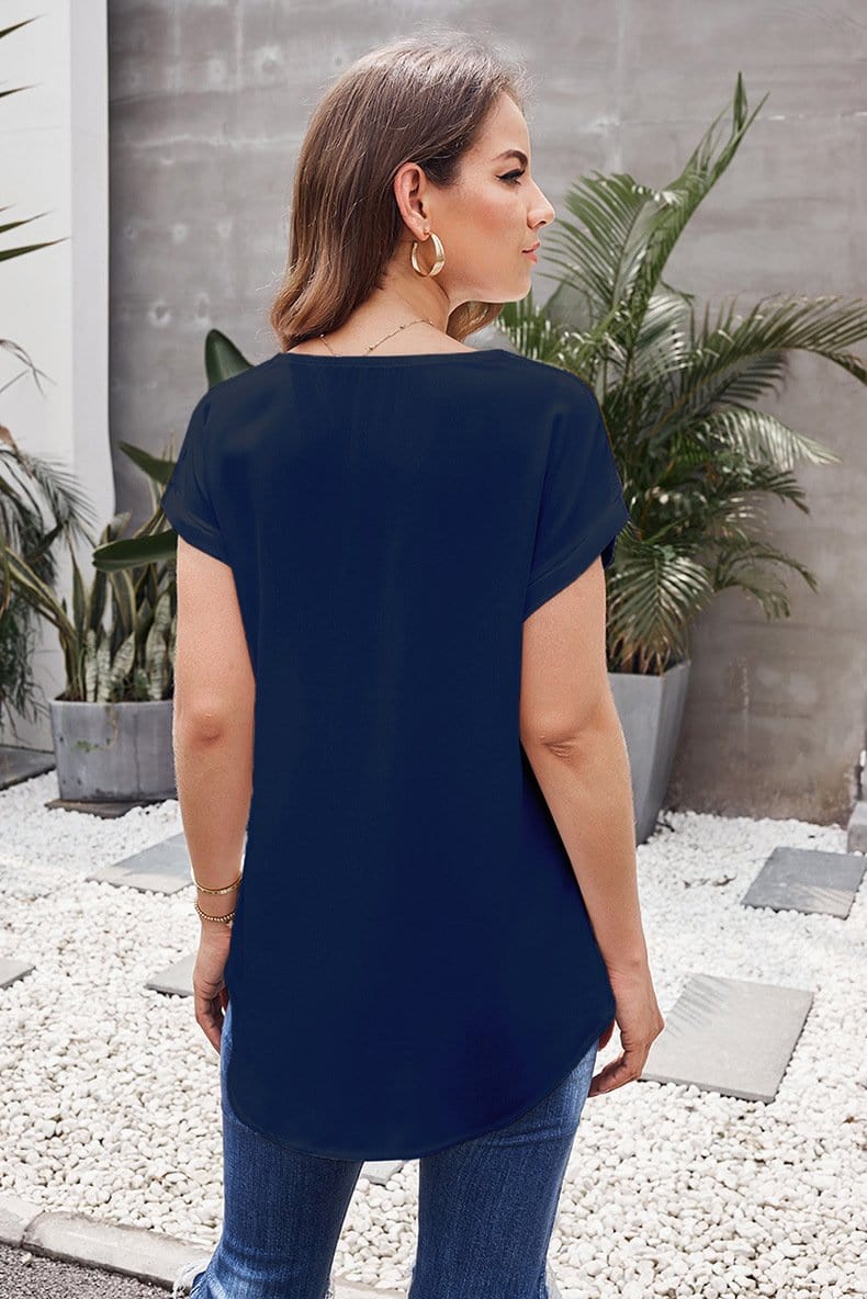 Cuffed Zipper Chiffon Blouse - Image 12