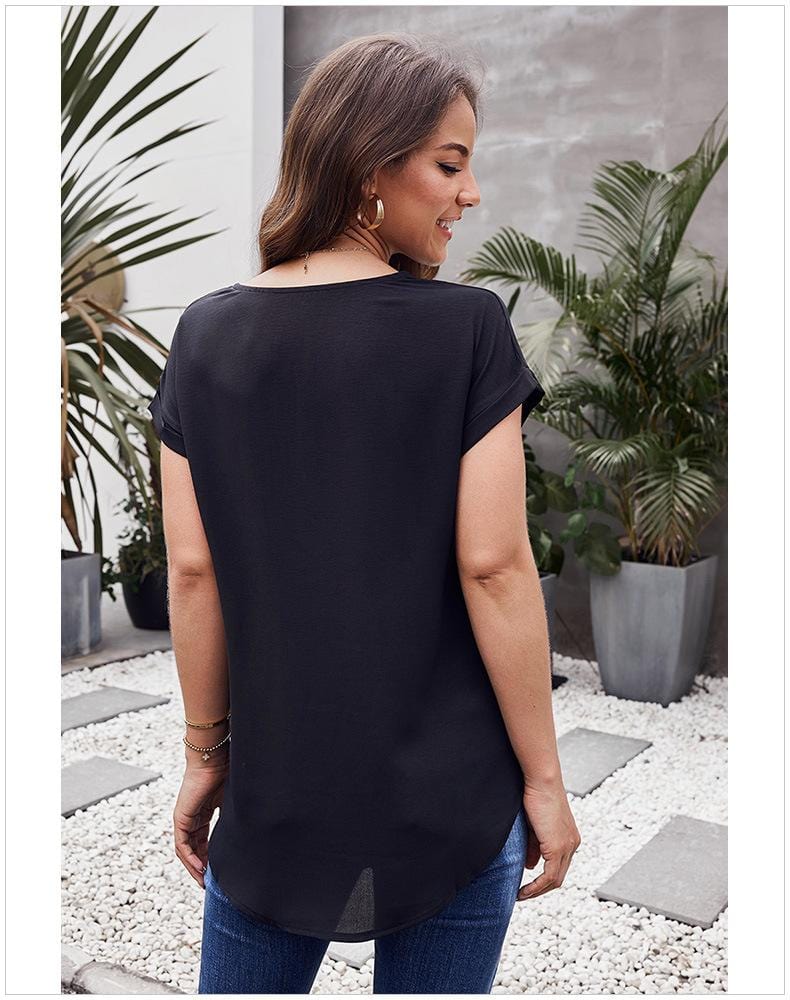 Cuffed Zipper Chiffon Blouse - Image 6