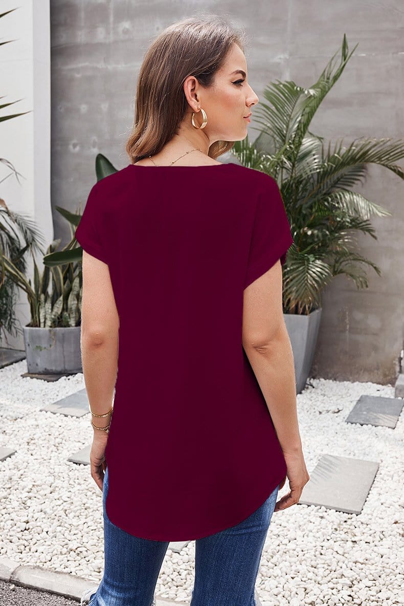 Cuffed Zipper Chiffon Blouse - Image 8