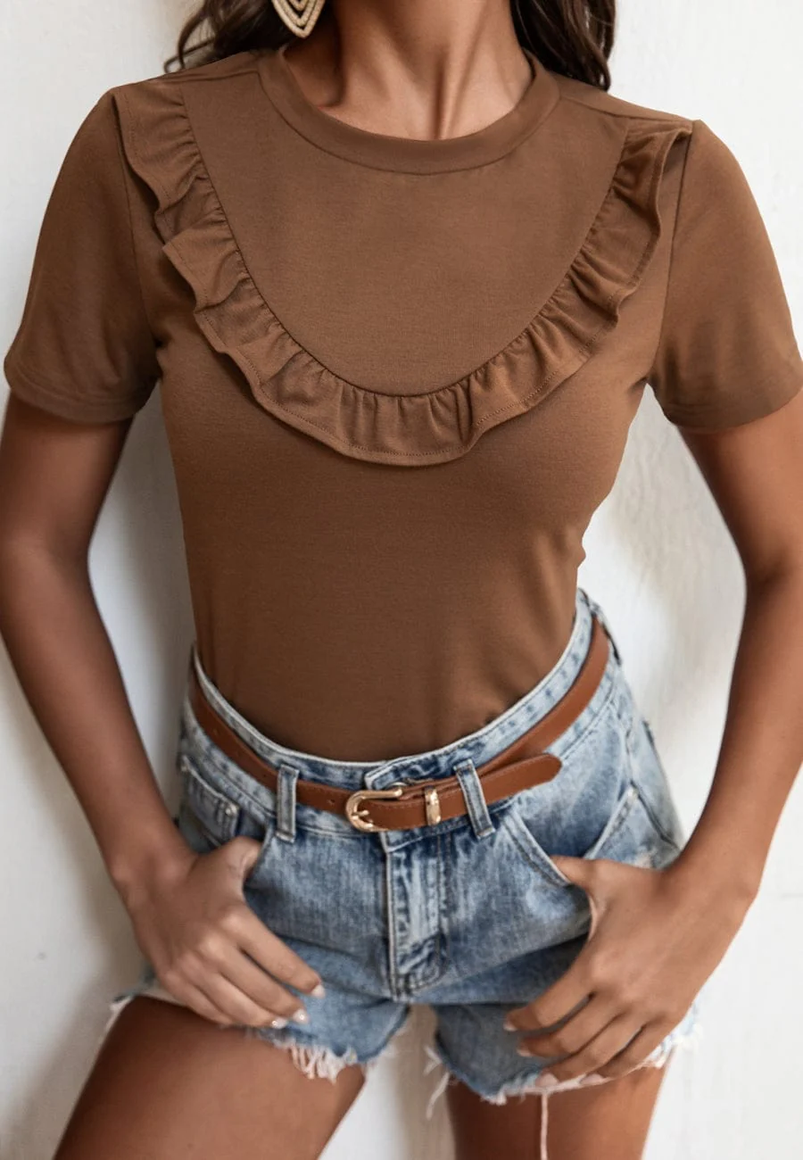 Curved Ruffle Front T-Shirt - Image 2