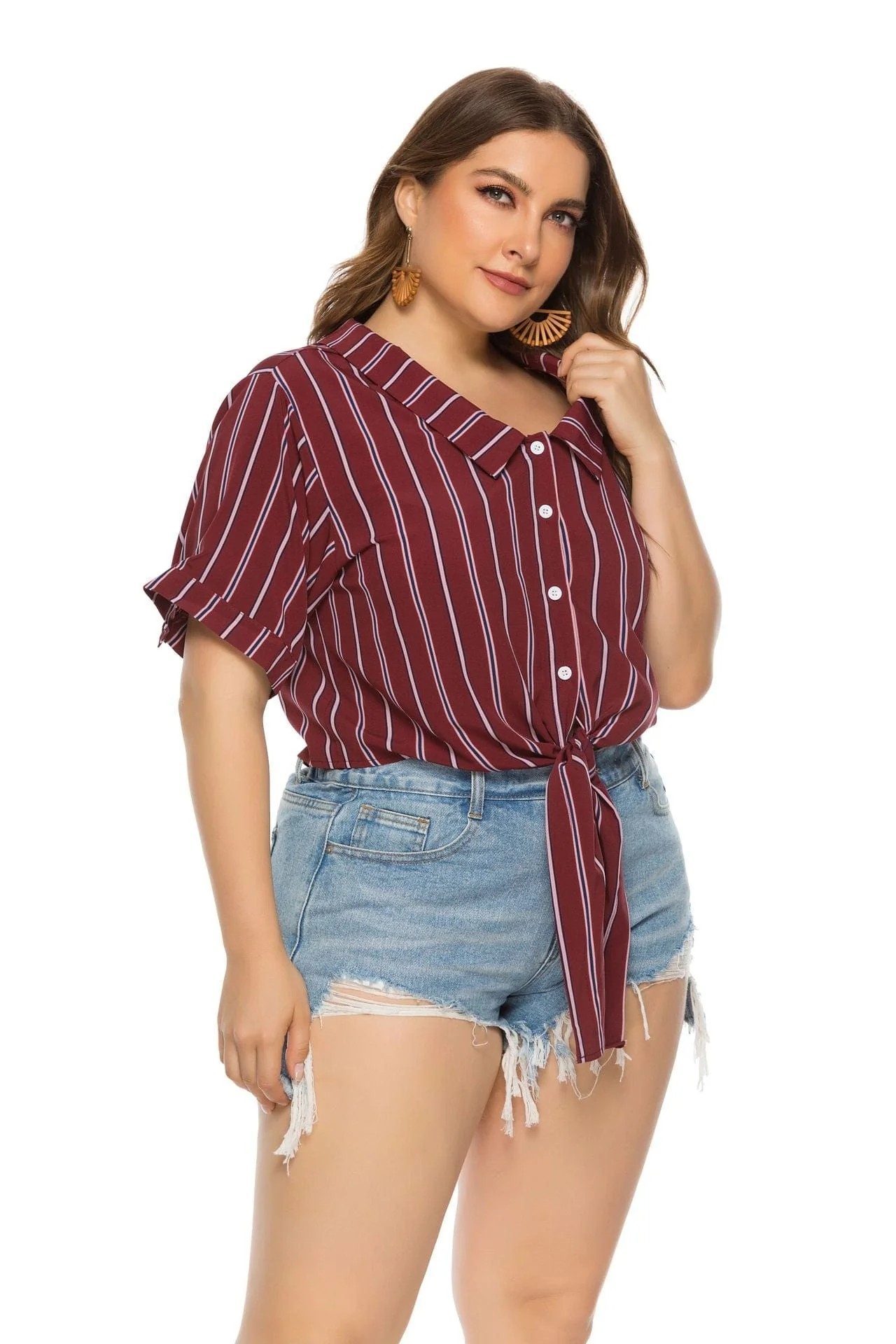 Curvy Knot Hem Button Down Polo - Image 2