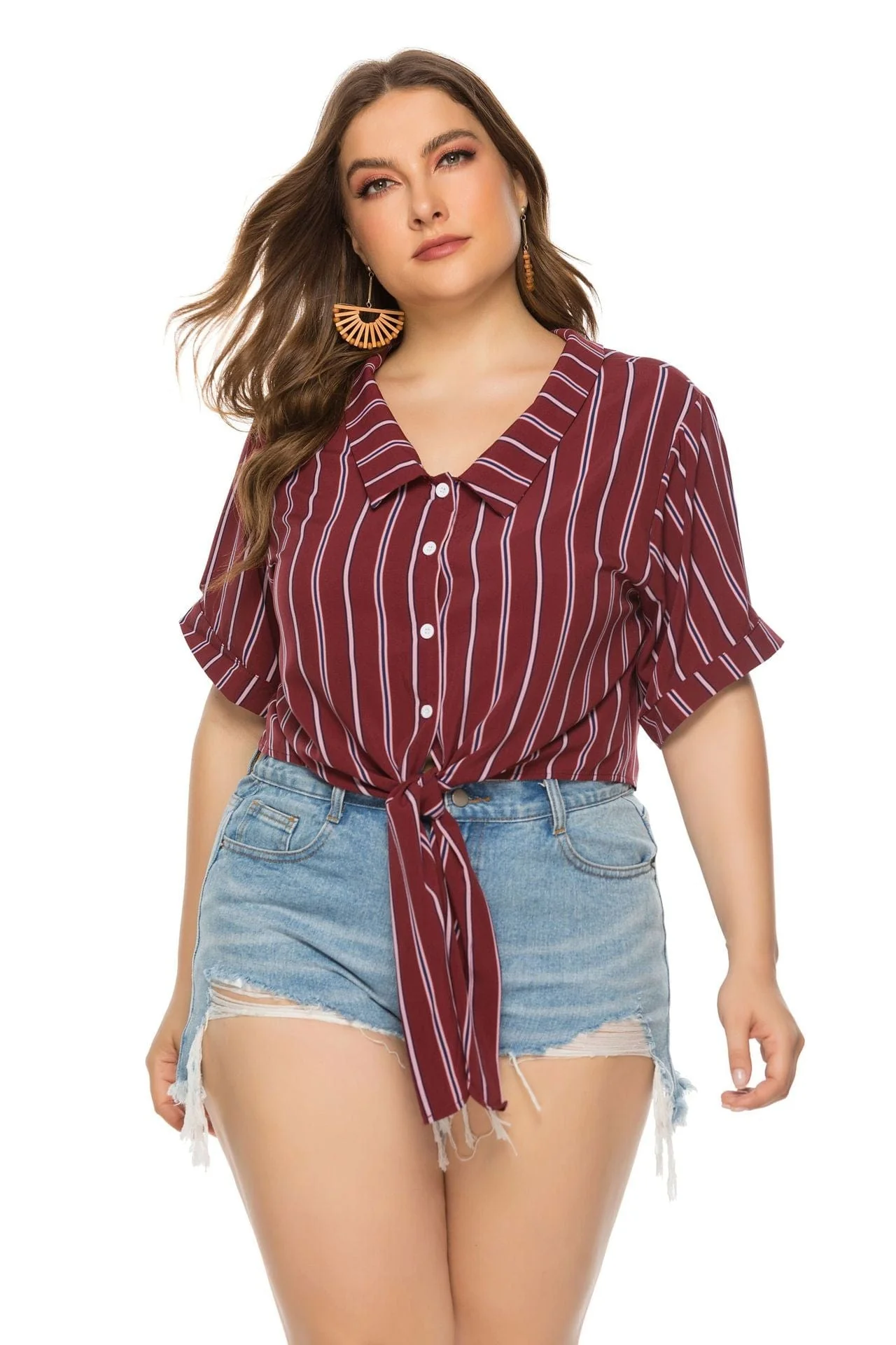 Curvy Knot Hem Button Down Polo - Image 3
