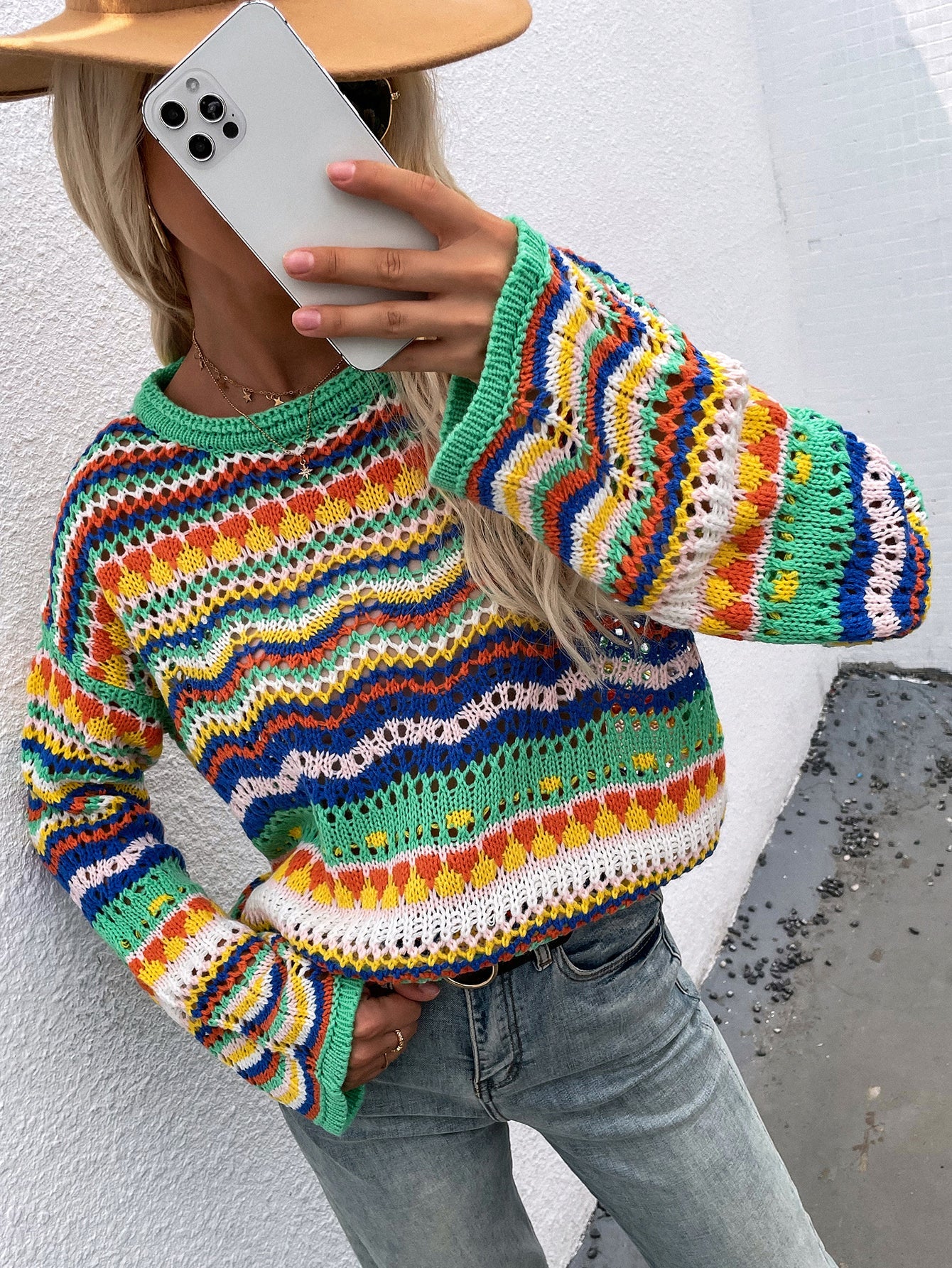 Cut Out Knitted Boho Sweater - Image 13