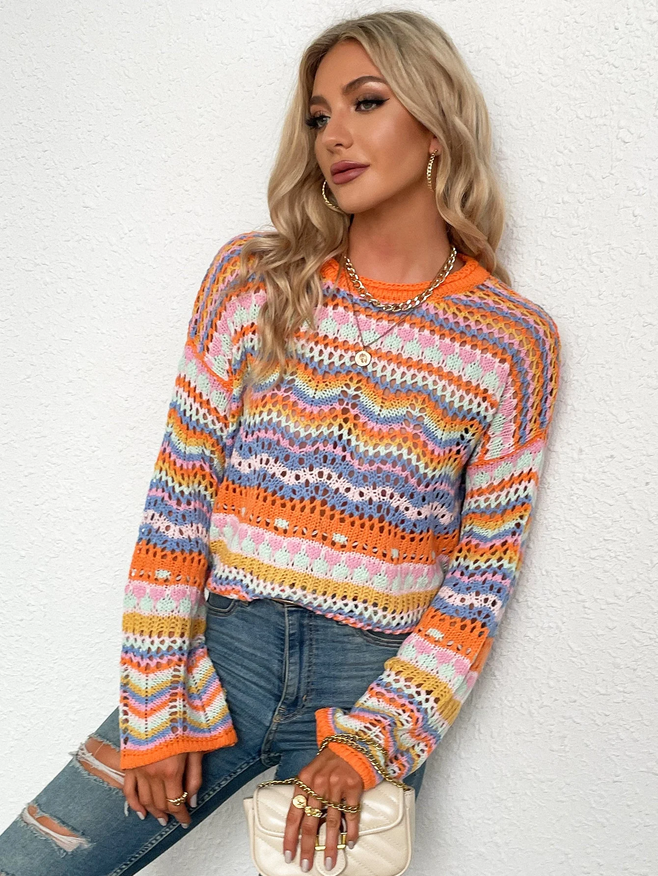 Cut Out Knitted Boho Sweater - Image 14