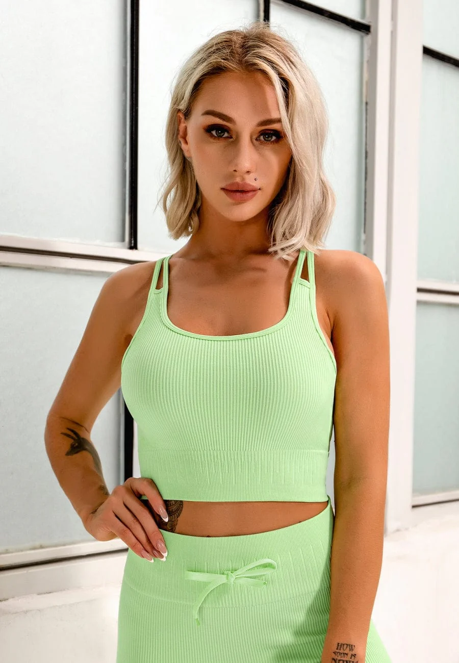 Cut-Out Strappy Racer Longline Sports Bra Tank - Image 9
