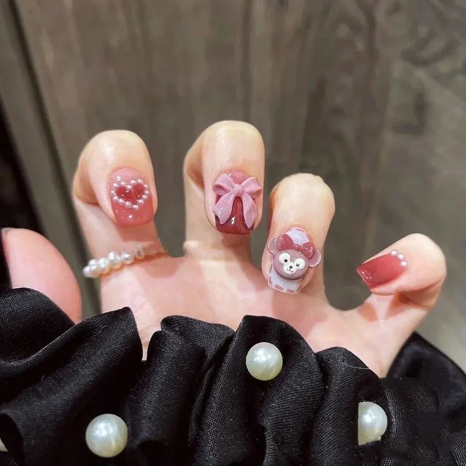 Cute Bow Love Pearl Gradient Nail Art - Image 4