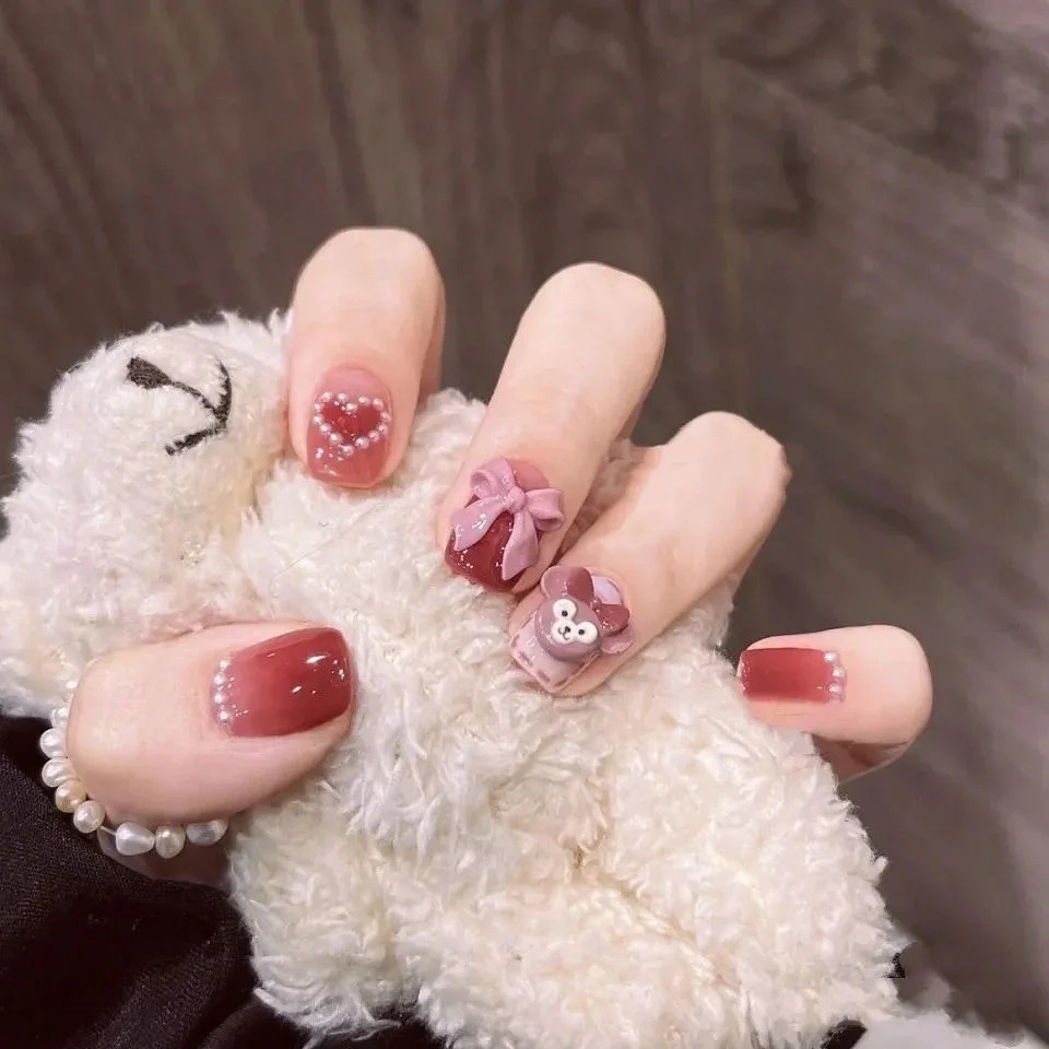 Cute Bow Love Pearl Gradient Nail Art - Image 5