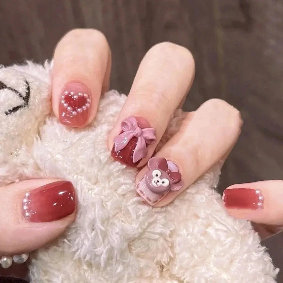 Cute Bow Love Pearl Gradient Nail Art - Image 6