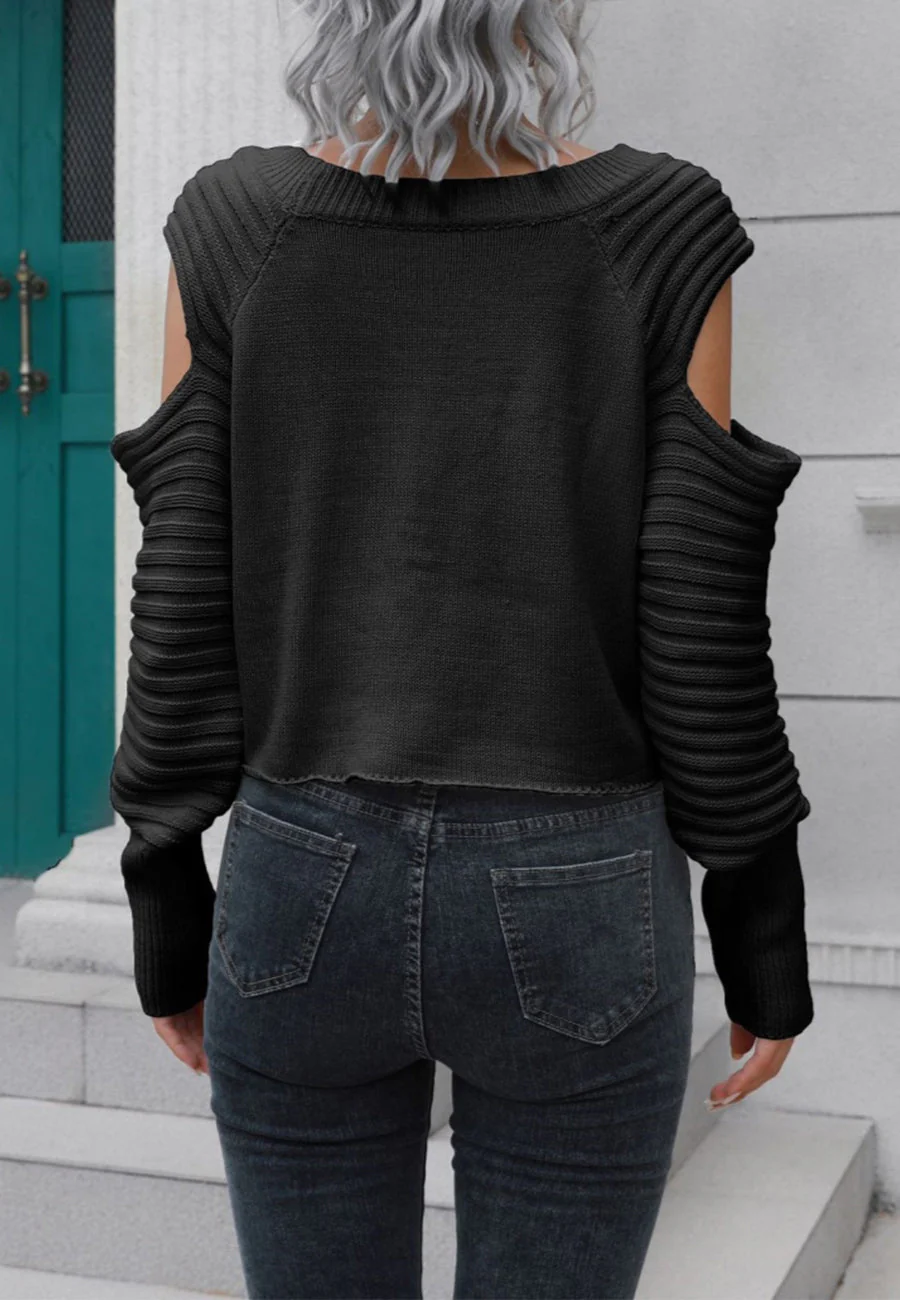 Cutout Textured Sleeve Sweater - Image 4