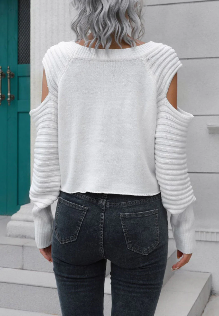 Cutout Textured Sleeve Sweater - Image 9