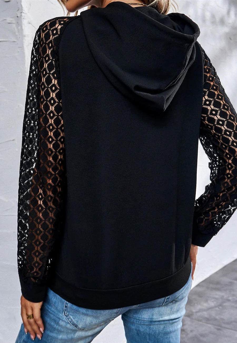 Dainty Lace Sleeve Hoodie - Image 3