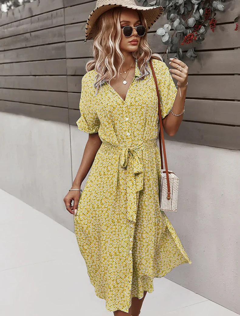 Daisy Button Down Smocked Collar Dress - Image 12