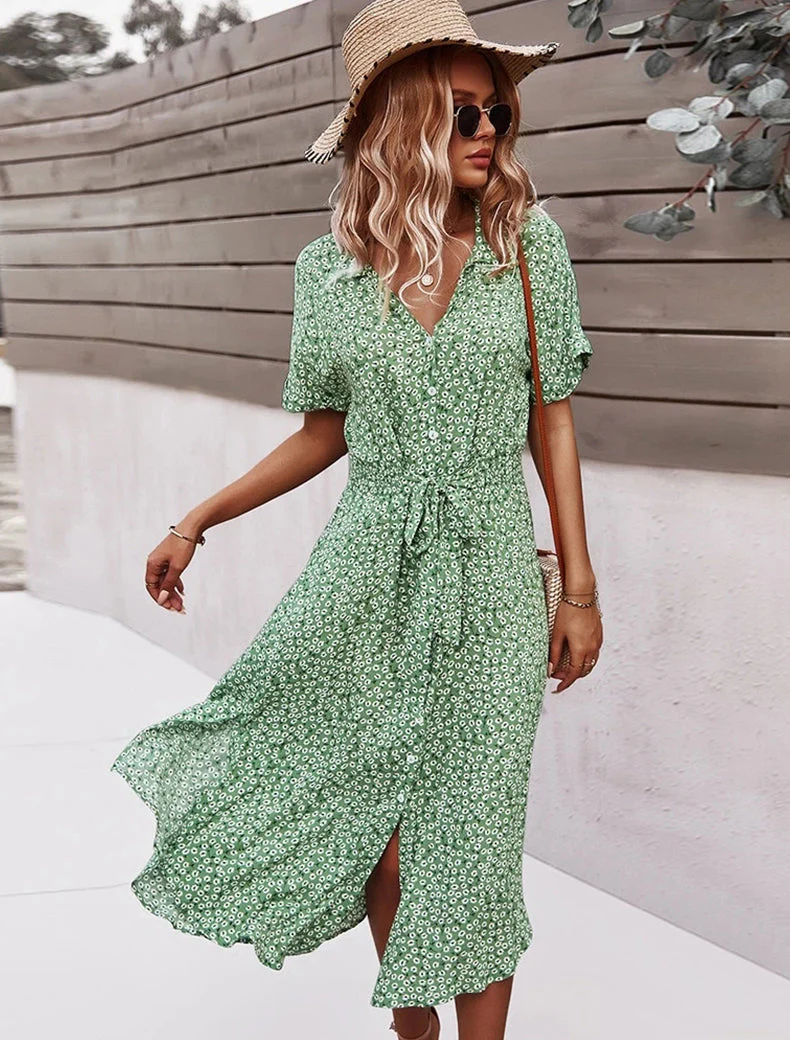 Daisy Button Down Smocked Collar Dress - Image 14