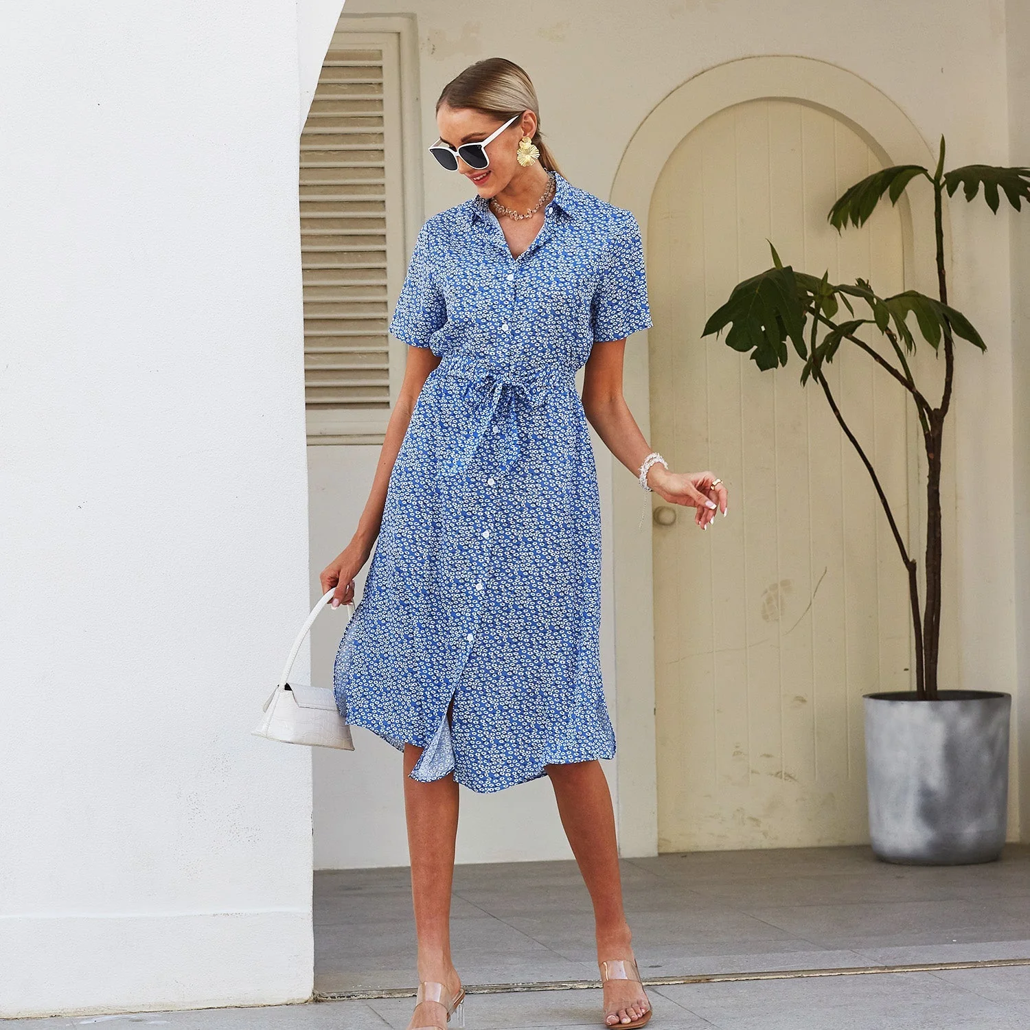 Daisy Button Down Smocked Collar Dress - Image 3