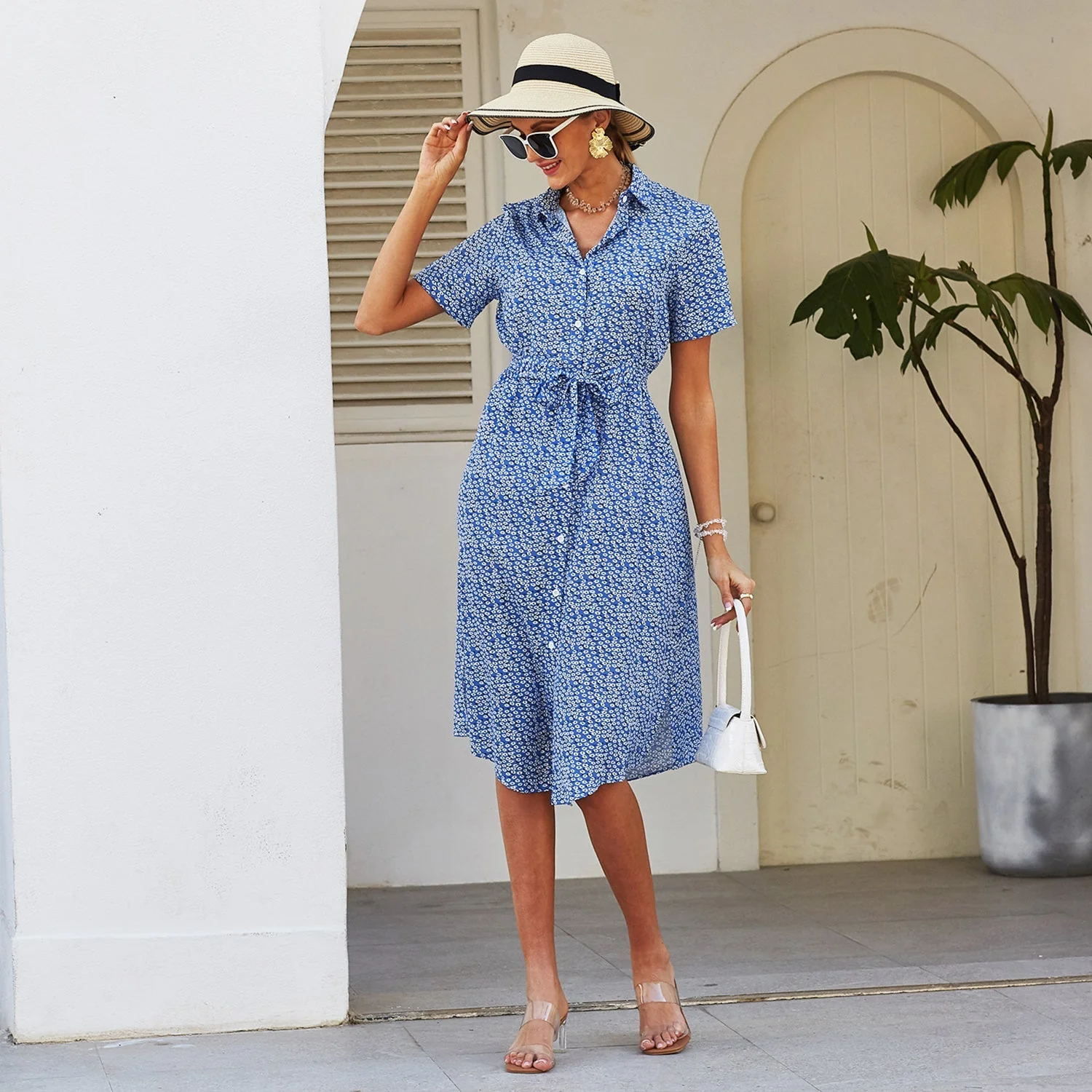 Daisy Button Down Smocked Collar Dress - Image 4