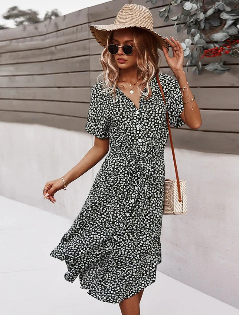 Daisy Button Down Smocked Collar Dress - Image 5