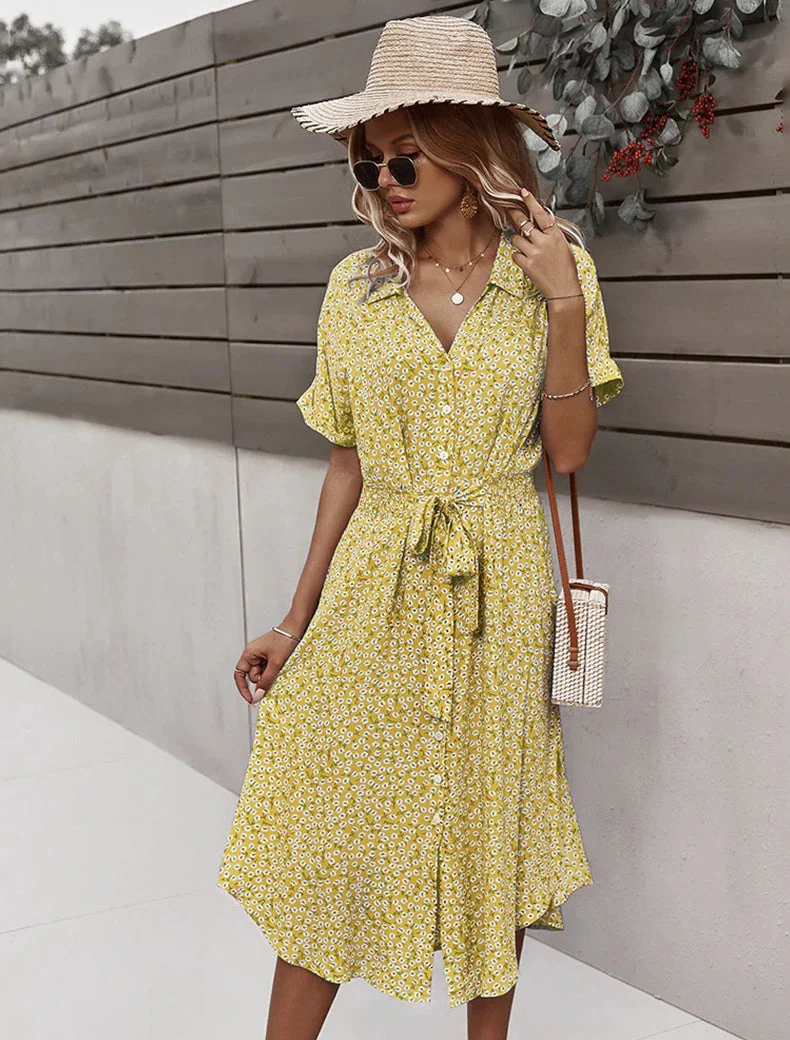 Daisy Button Down Smocked Collar Dress - Image 8