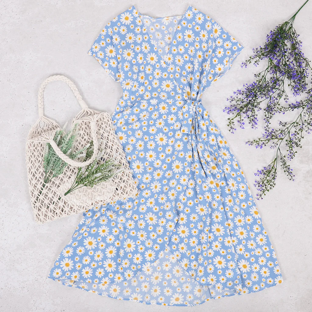 Daisy Sunrise Wrap Tie Dress - Image 3