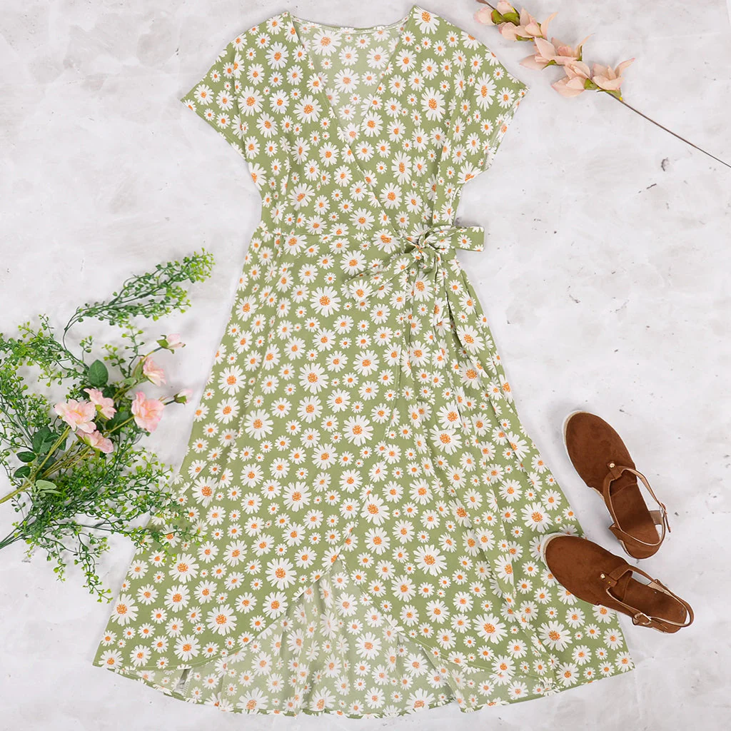 Daisy Sunrise Wrap Tie Dress - Image 5