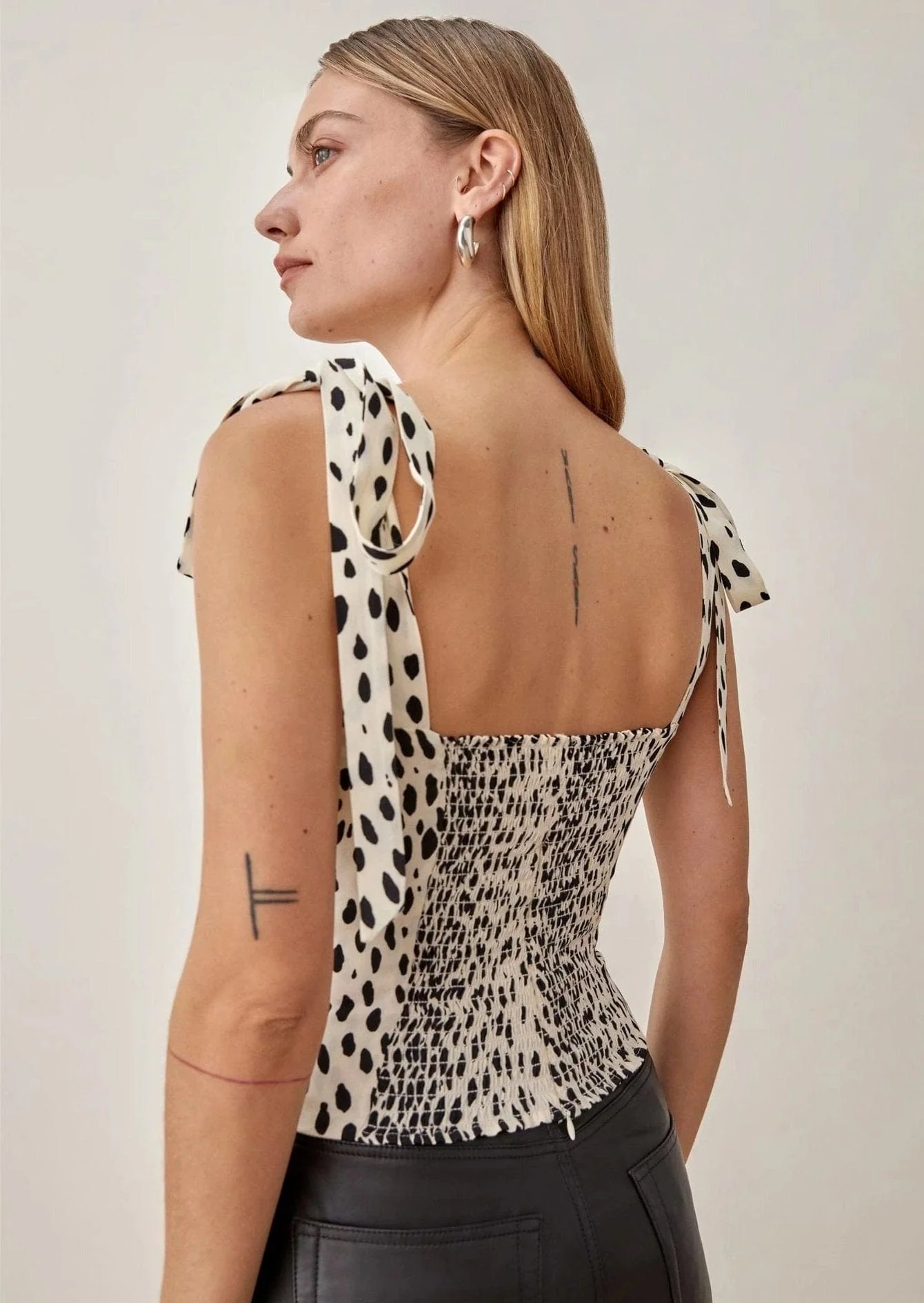 Dalmatian Printed Ribbon Strap Shirred Cropped Tank - Image 2
