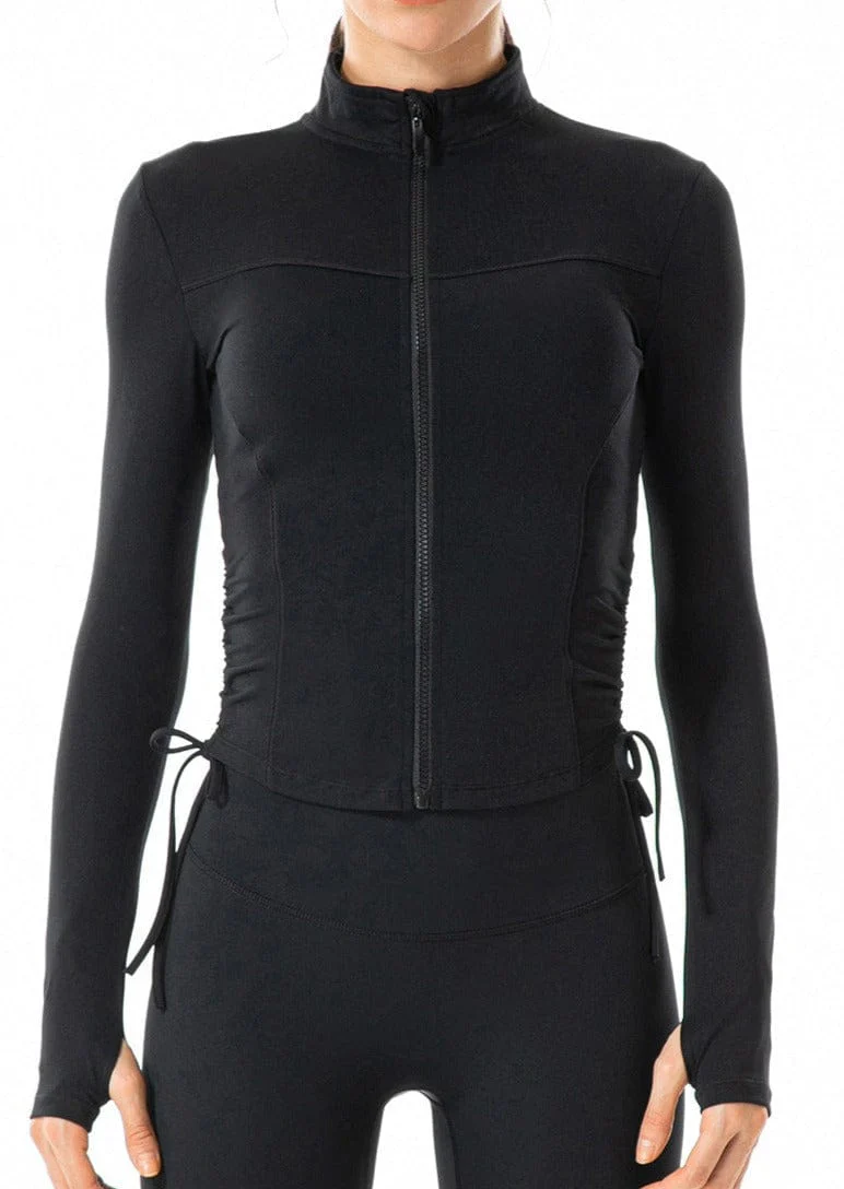 Defining Contouring Seam Drawstring Ruched Zip Fitted Jacket