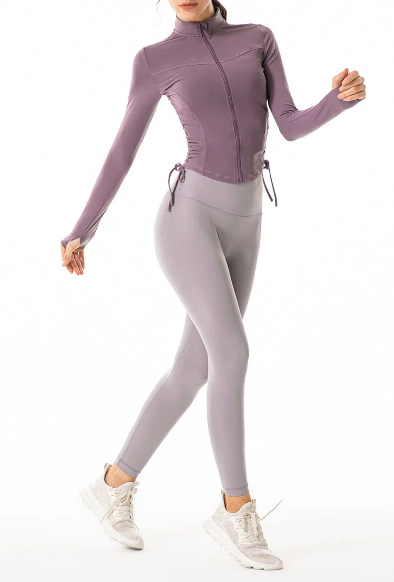 Defining Contouring Seam Drawstring Ruched Zip Fitted Jacket - Image 12
