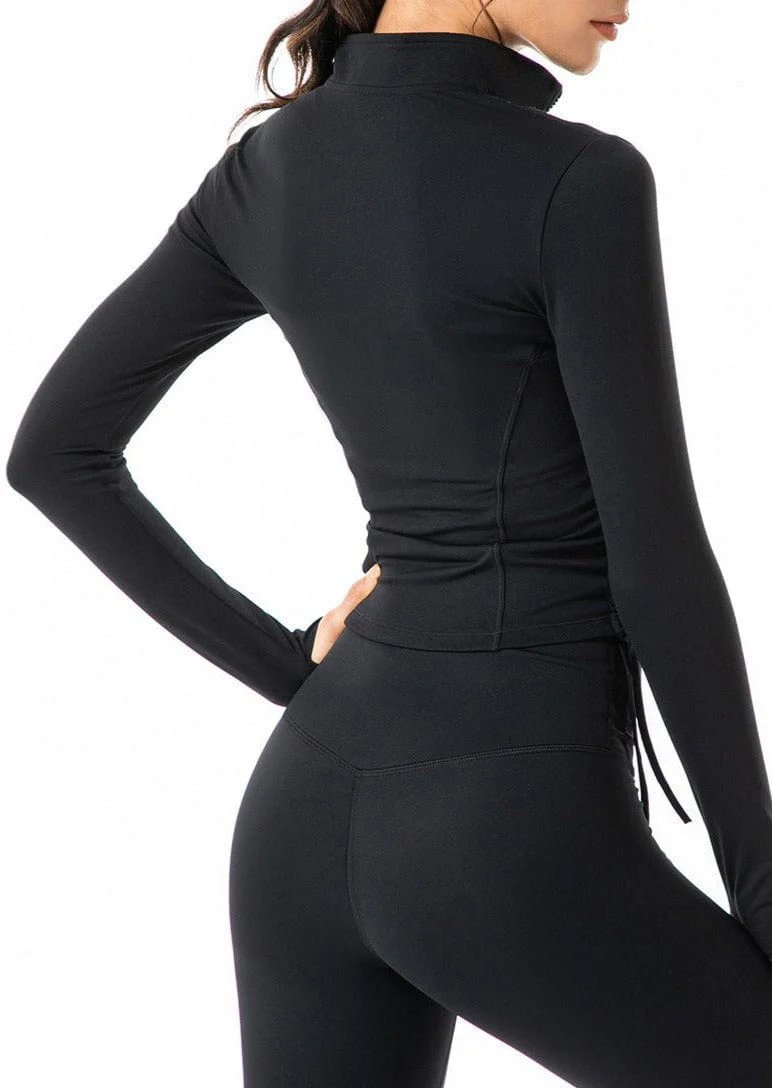 Defining Contouring Seam Drawstring Ruched Zip Fitted Jacket - Image 2