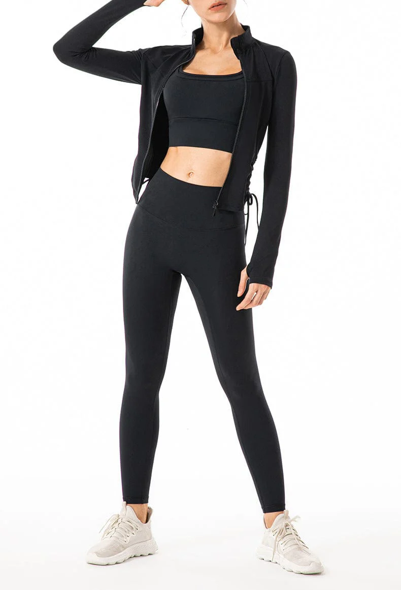 Defining Contouring Seam Drawstring Ruched Zip Fitted Jacket - Image 3