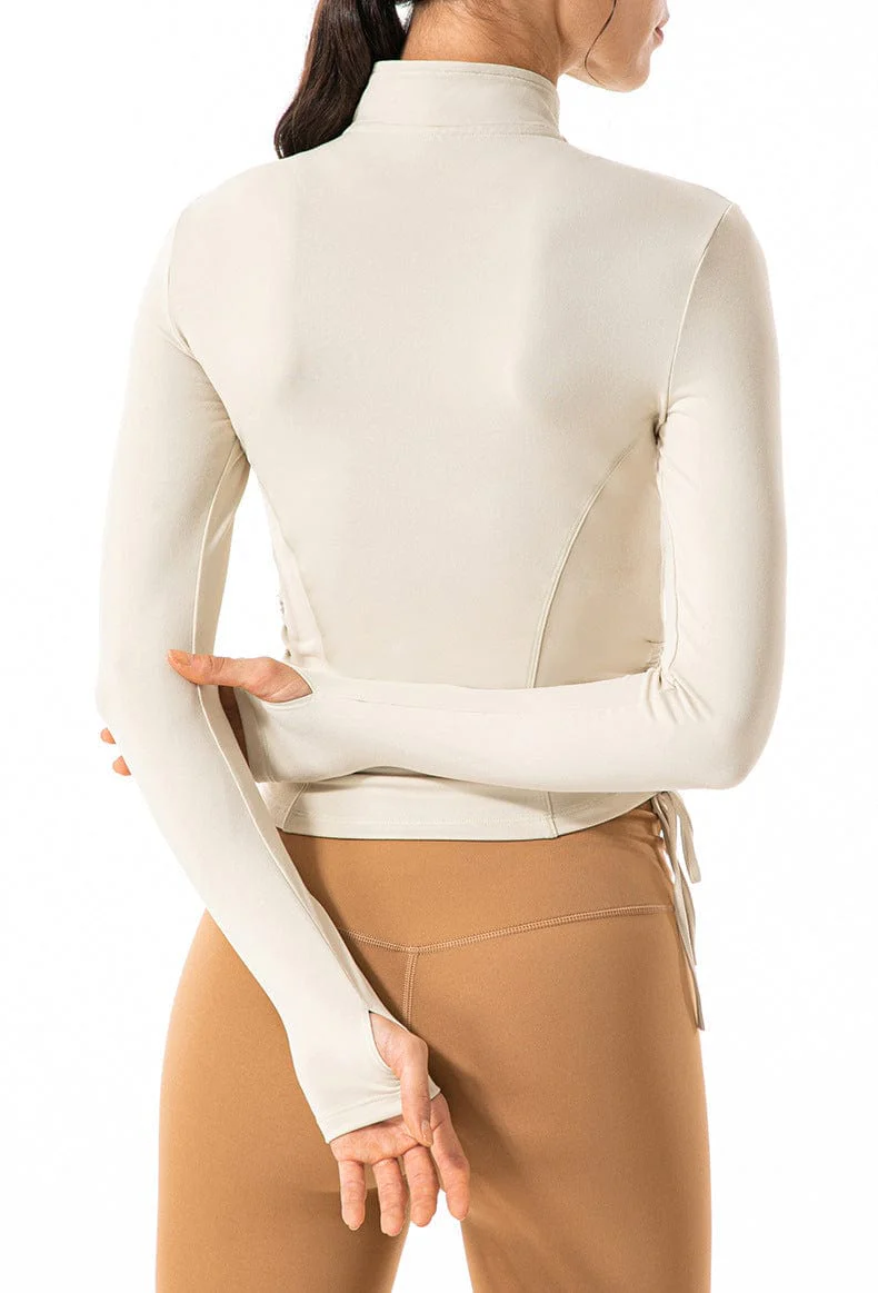Defining Contouring Seam Drawstring Ruched Zip Fitted Jacket - Image 5