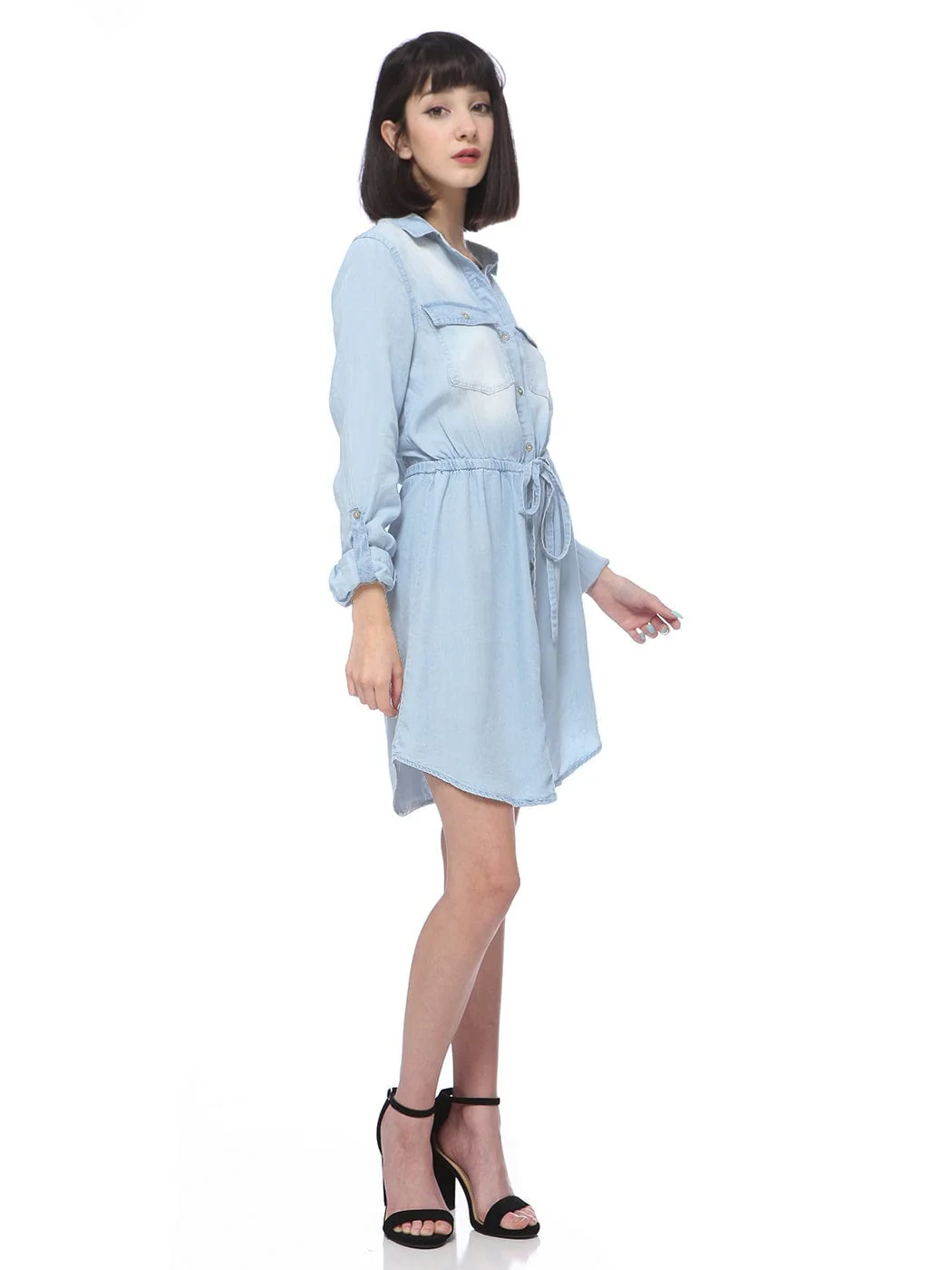 Denim Long Sleeve Jean Shirt Dress - Image 17