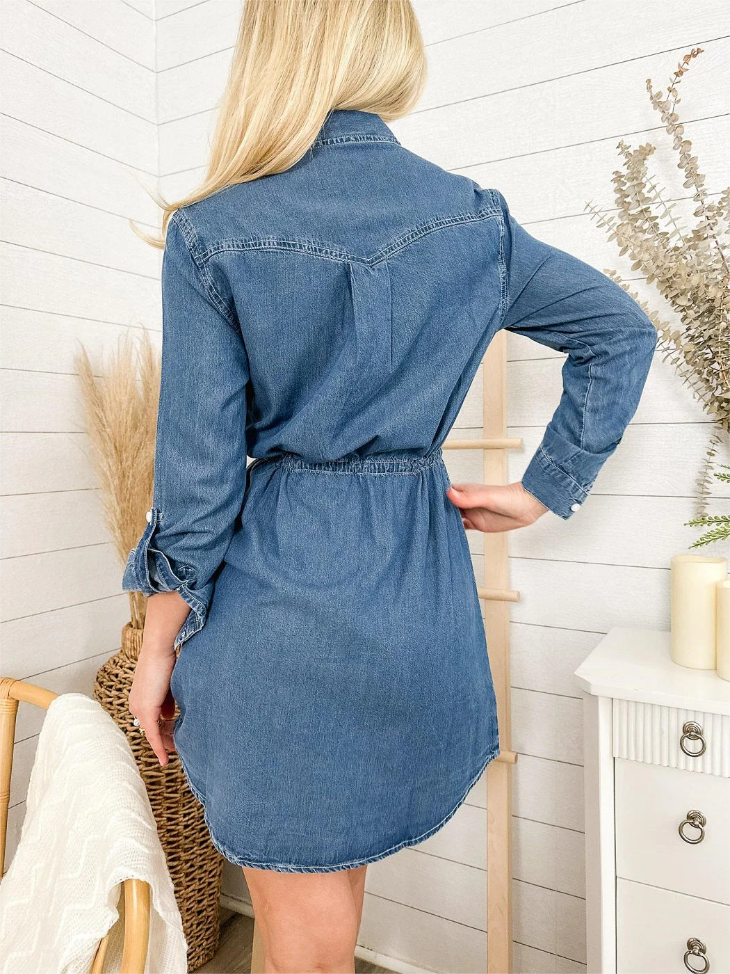 Denim Long Sleeve Jean Shirt Dress - Image 3
