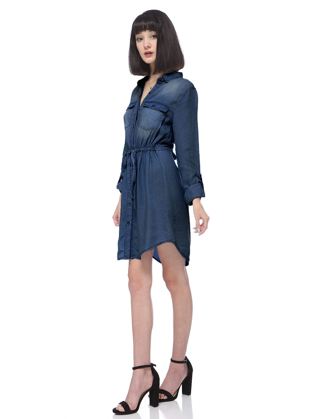 Denim Long Sleeve Jean Shirt Dress - Image 41