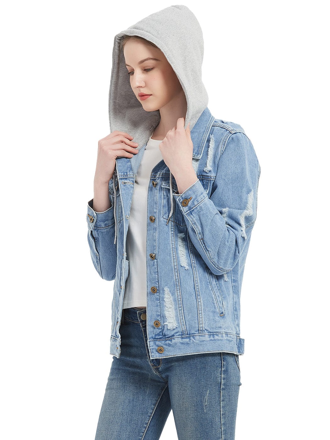 Detachable Hoodie Denim Distressed Jean Jacket - Image 10