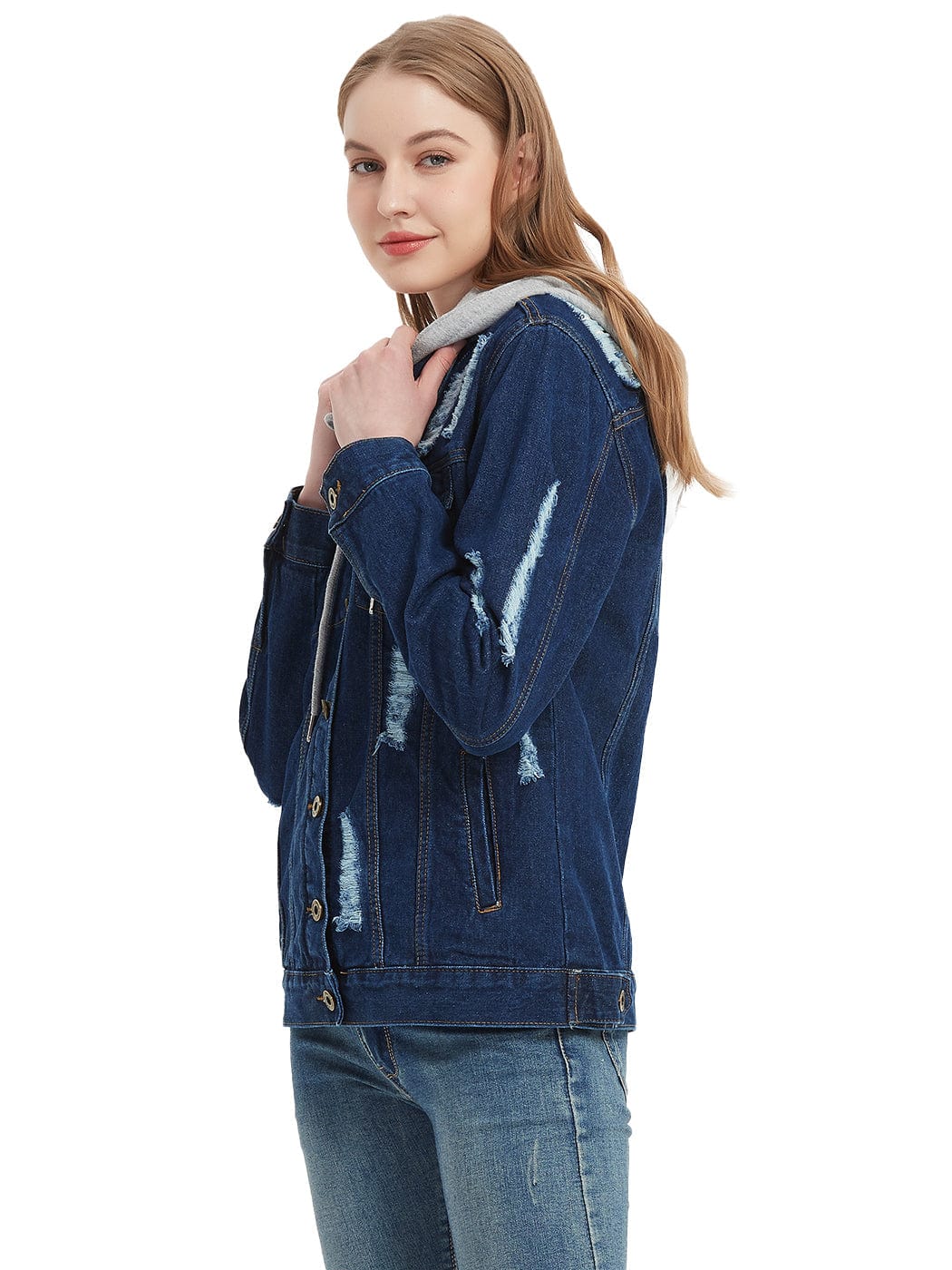 Detachable Hoodie Denim Distressed Jean Jacket - Image 17
