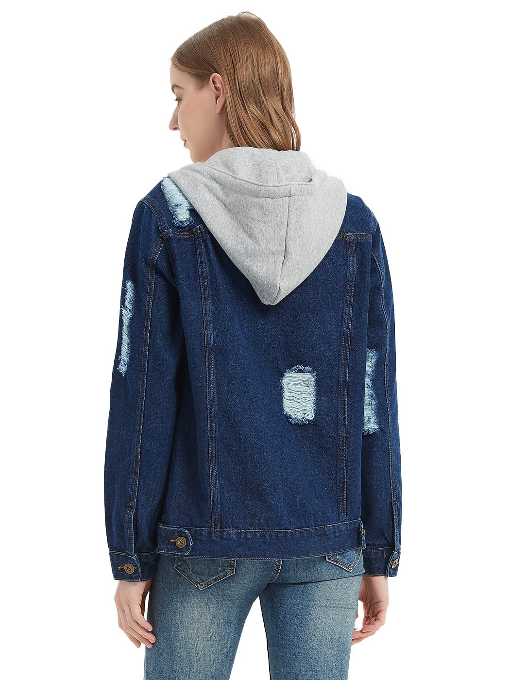 Detachable Hoodie Denim Distressed Jean Jacket - Image 19