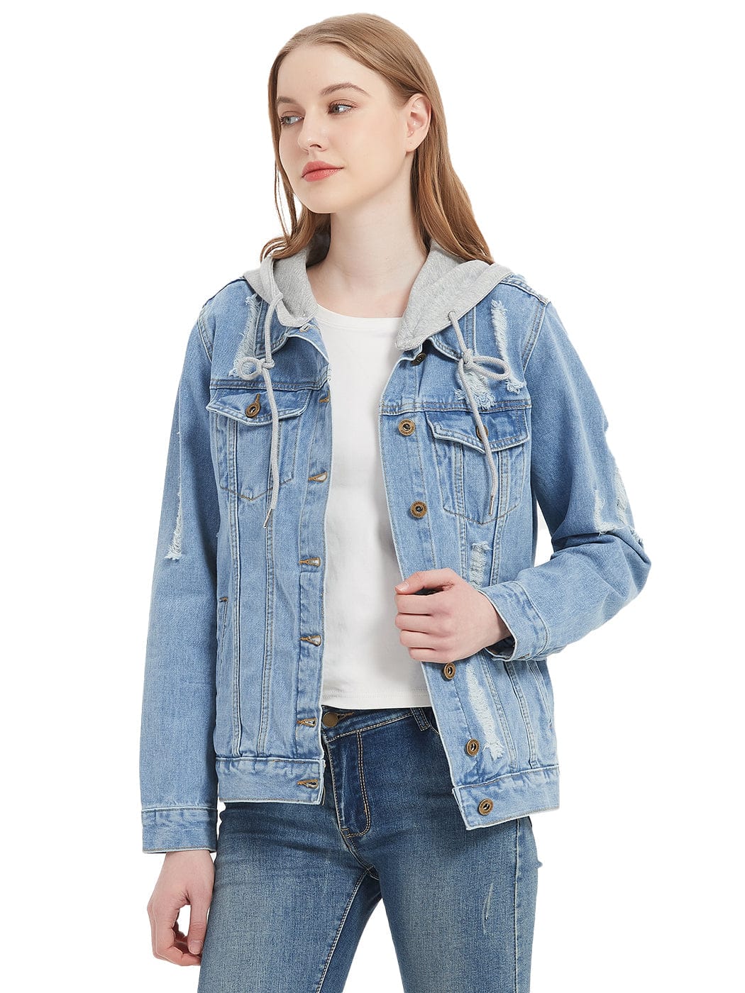 Detachable Hoodie Denim Distressed Jean Jacket - Image 8