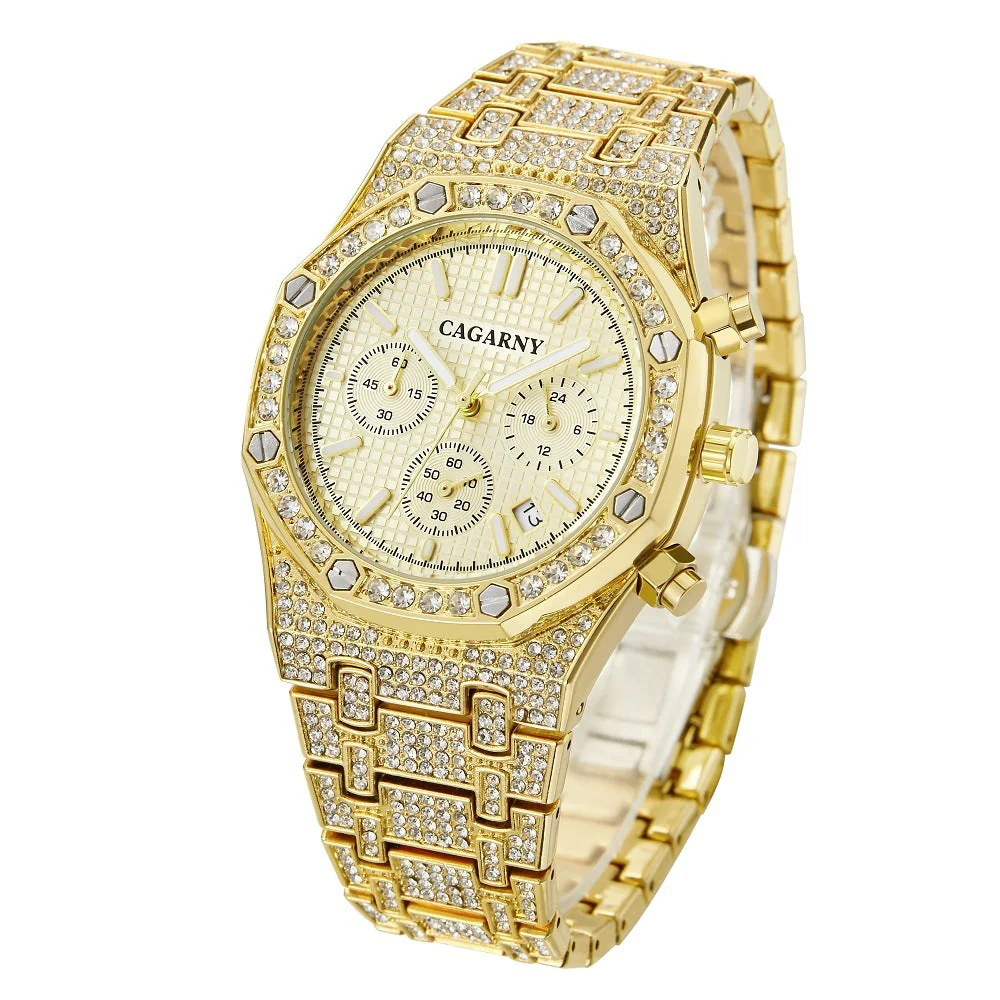 Diamond Full Diamond Six Hands Quartz Chronograph Men's Watch - Image 4