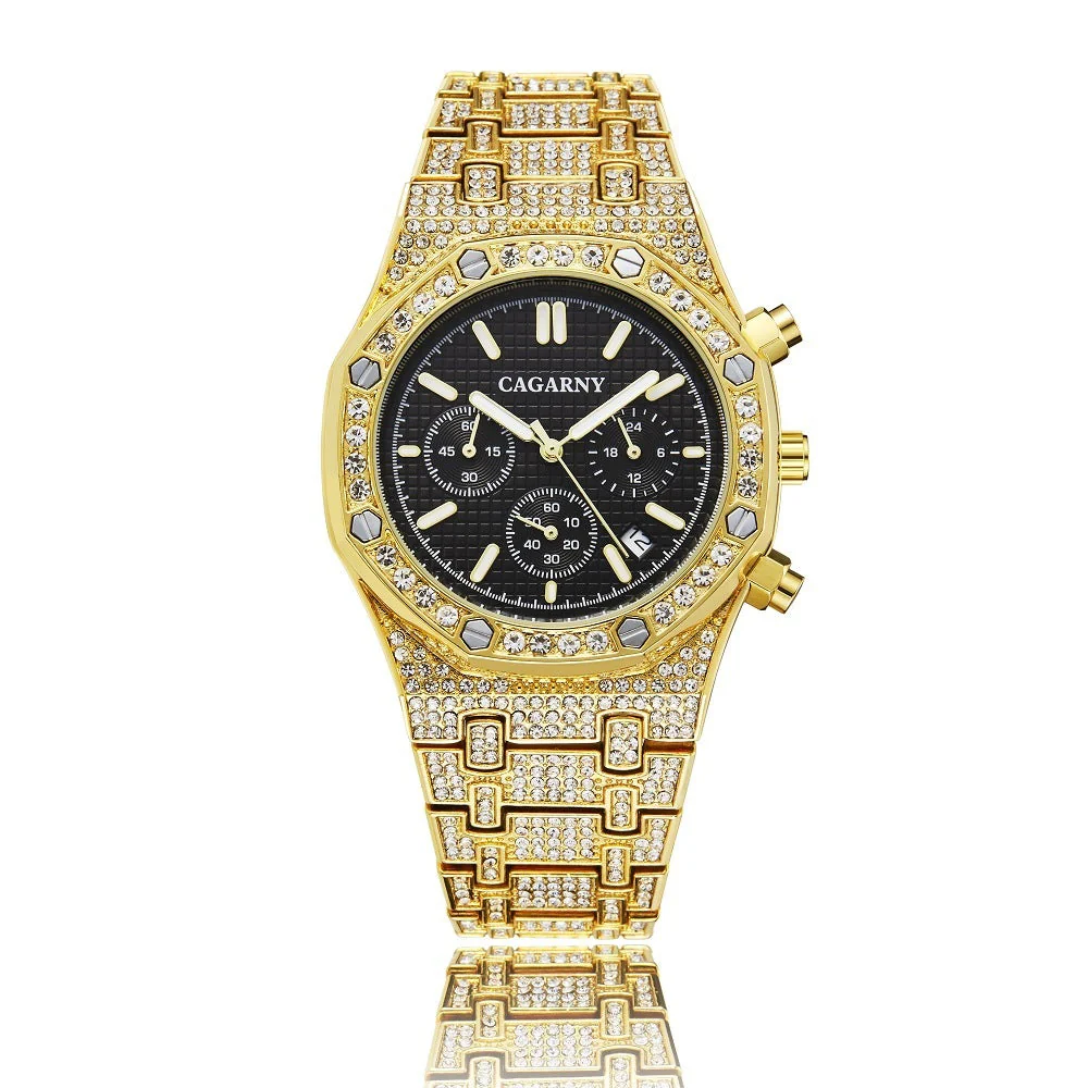 Diamond Full Diamond Six Hands Quartz Chronograph Men's Watch - Image 5